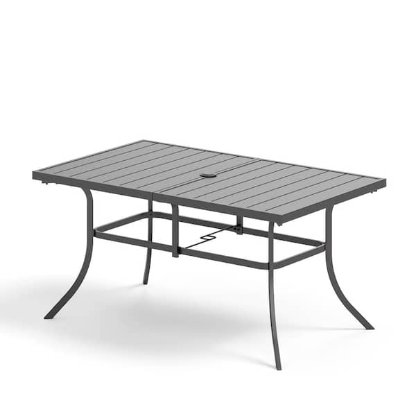 PHI VILLA Black 59 in. x 35 in. Rectangle Metal Patio Outdoor Dining Table