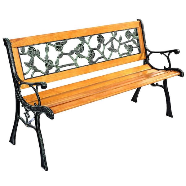 ANGELES HOME 3-Person 49 1/2 in. Patio Park Garden Porch Chair Metal Wood Outdoor Bench
