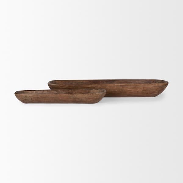 Mercana Athena Set of 2 Extra Large Medium Brown Reclaimed Wood Trays
