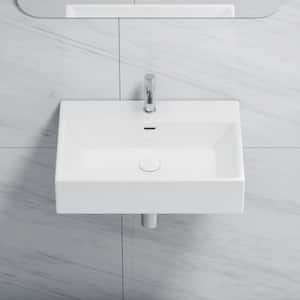 Turner 24 in. x 16 in. Vitreous China Retangular Wall-Mount Vessel Sink with Faucet Hole and Overflow in White