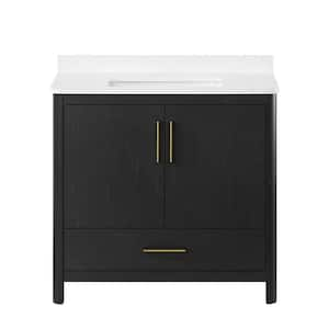 Dario 36 in. W x 19 in. D x 34.5 in. H Single Sink Bath Vanity in Ebony Wood with White Engineered Marble Top