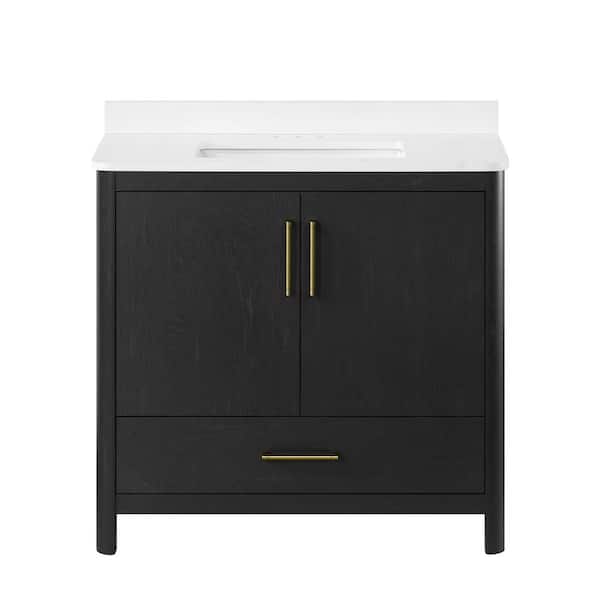 OVE Decors Dario 36 in. Single Sink Ebony Wood Bath Vanity with White Engineered Stone Top (Assembled)