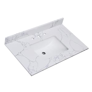 37 in. W x 22 in. D Engineered Stone Composite Vanity Top in White with White Rectangular Single Sink