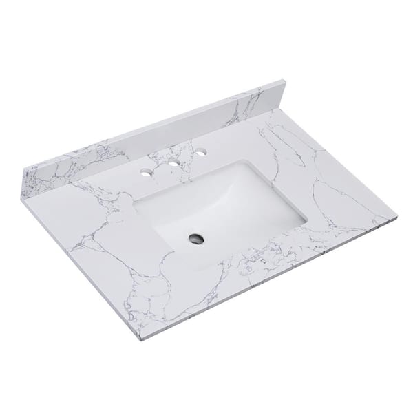 PROOX 37 in. W x 22 in. D Engineered Stone Composite Vanity Top in White with White Rectangular Single Sink
