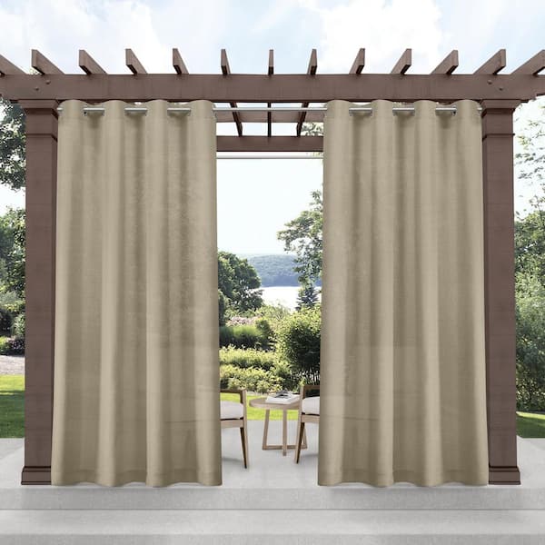 EXCLUSIVE HOME Miami Taupe Solid Sheer Grommet Top Indoor/Outdoor Curtain, 54 in. W x 84 in. L (Set of 2)