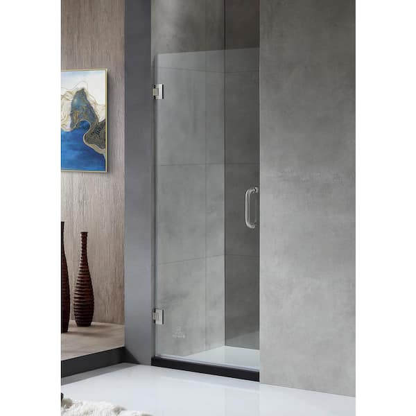 ANZZI FELLOW Series 24 in. x 72 in. Frameless Hinged shower door in Brushed Nickel with Handle