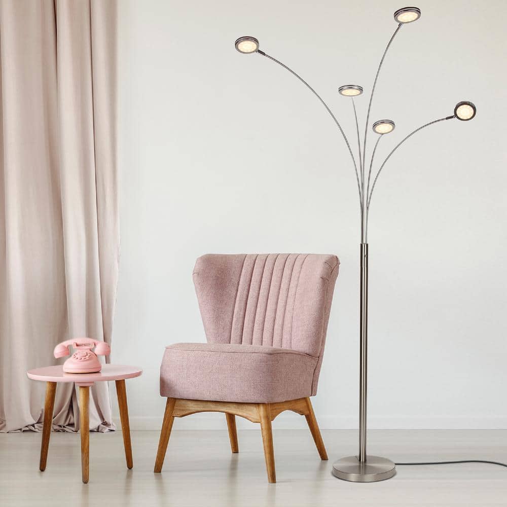 Celestial Nickel 74" LED Floor Lamp with 5 Adjustable Arms