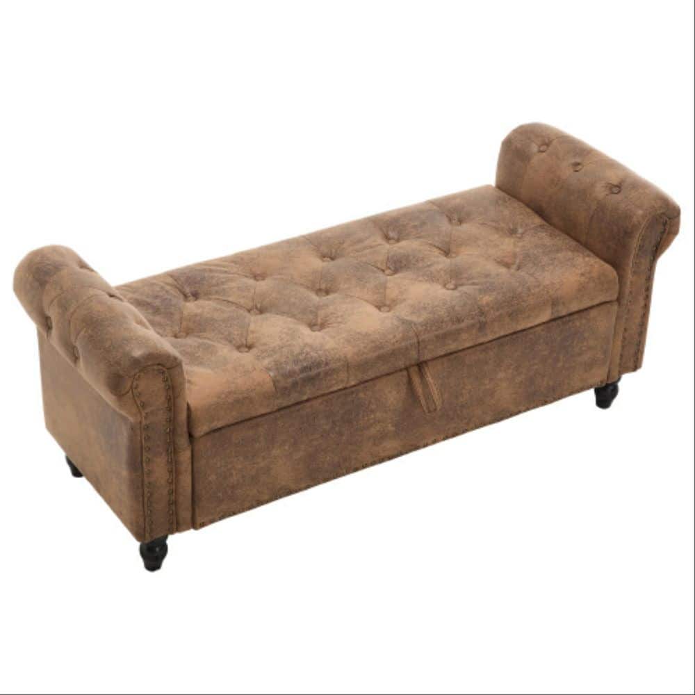 55.12 in. Coffee Microfiber Upholstered Fabric Storage Ottoman Bedroom Bench with Storage price history on PriceWatchPro