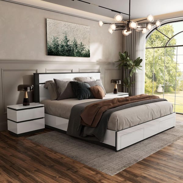 Summit Run 3-Piece White Wood Eastern King Bedroom Set with Underbed Storage