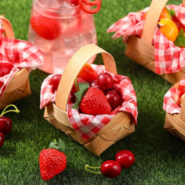 本日限定45R★インドリネンのパッチワークミニタリーミニスモック今季新品完売 Numhew 12 Pcs Wood Mini Woven Basket with Handle 20 Sheet Red