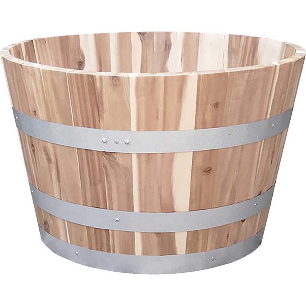 Unbranded 26 in.x 26 x 17 Acacia Wood Barrel Planter JFACAPLNT