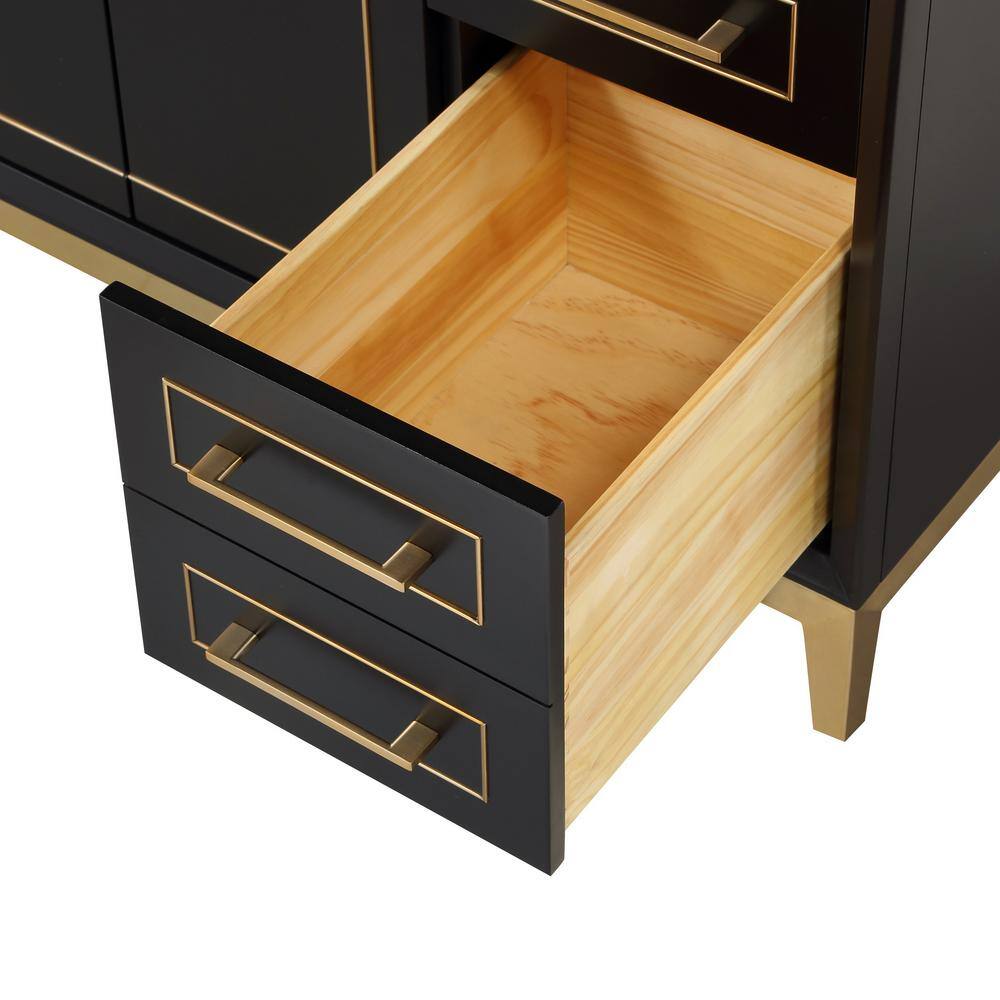 Midnight Black and White Quartz 48'' Bathroom Vanity with Brass Accents