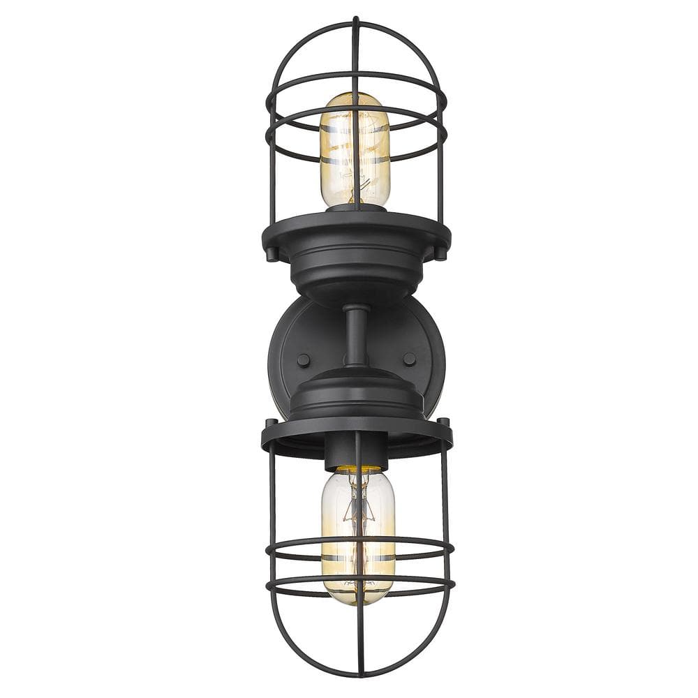 Matte Black Industrial Double Cage Wall Sconce