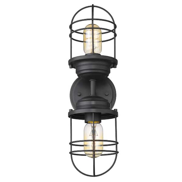 Golden Lighting Seaport 4.625 in. 2-Light Matte Black Sconce