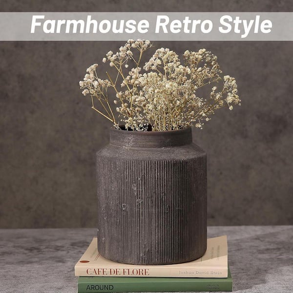 7in. Dark Brown Rustic Cylindrical Vases for Home Decor, Ceramic