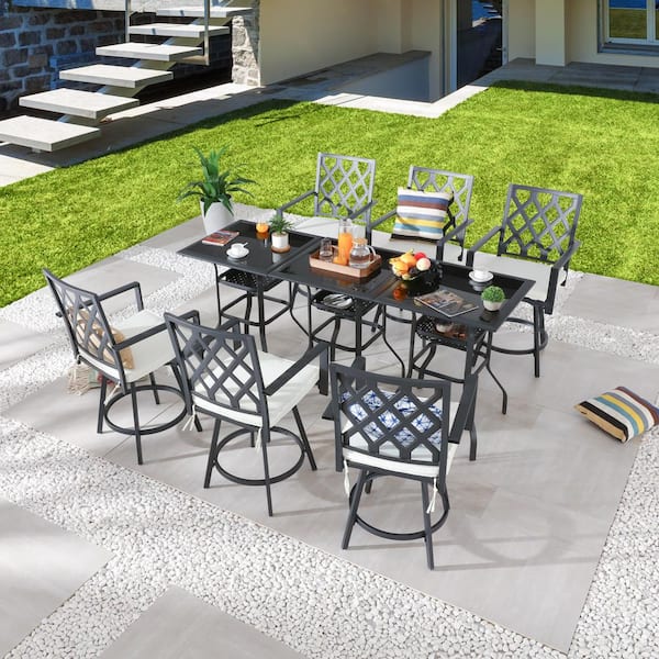 TOP HOME SPACE Black 9-Piece Metal Outdoor Bistro Set with White Cushion