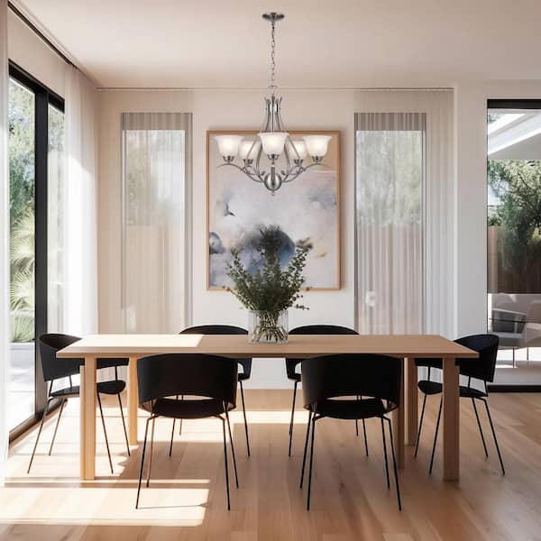 Aspen 5-Light Brushed Nickel Chandelier Light Fixture with Marbleized Glass Shades
