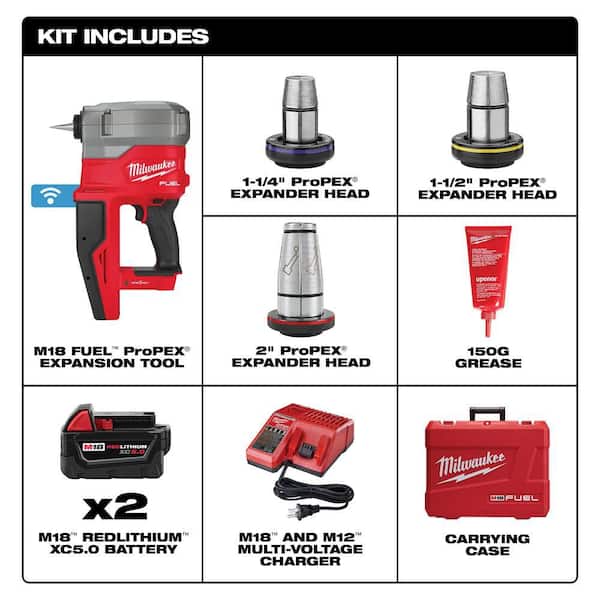 M18 Fuel 18-Volt Lithium-Ion Brushless Cordless 1/2 in. - 2 in. Expansion Tool Kit, with 3-Heads, 2-Batteries