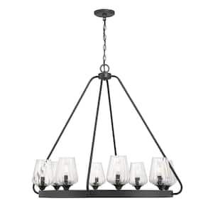 Carlton 8-Light Matte Black Chandelier with Ribbed Glass Shades