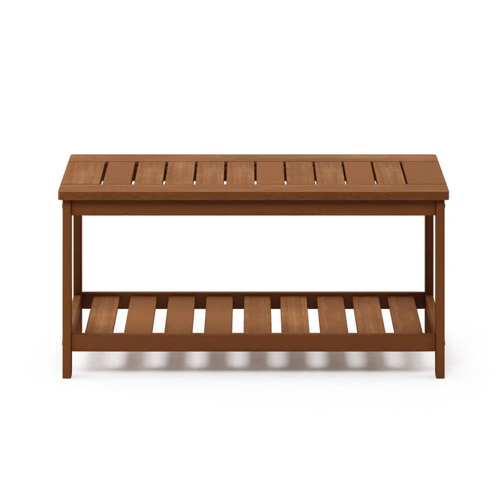 Tioman Medium Brown Wood Outdoor Coffee Table with Shelf