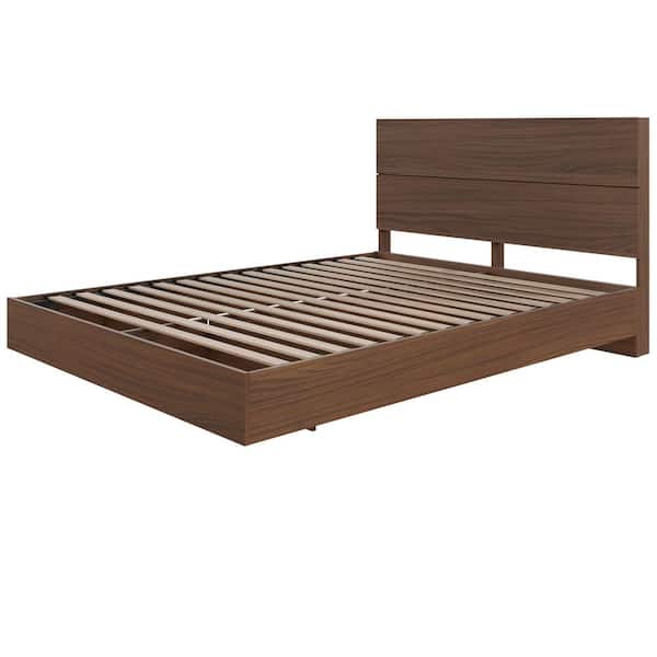 Identi-T Walnut Full Size Platform Bed and Plank Effect Headboard