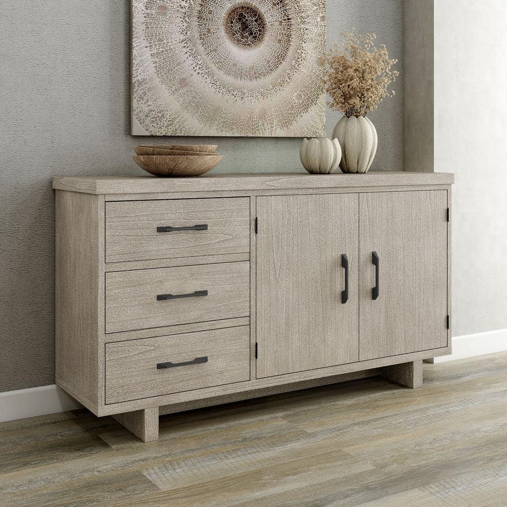 Natural Wood 60" Modern Farmhouse Server with Black Iron Handles