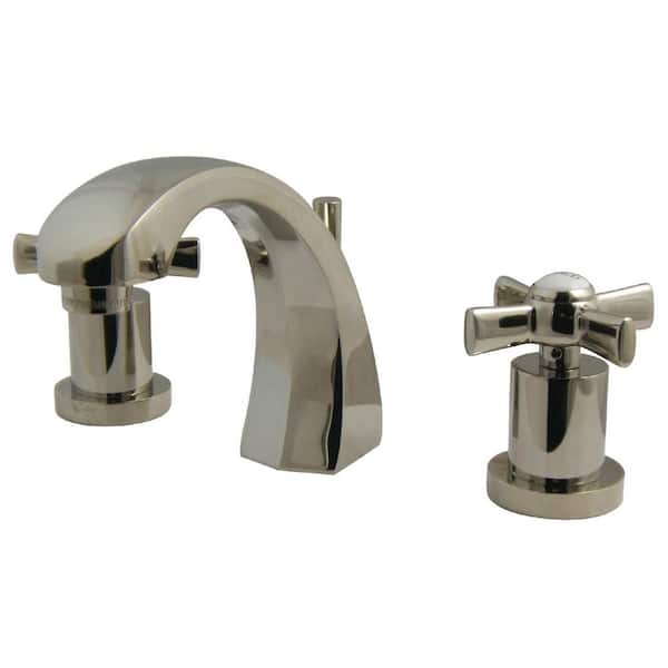 Kingston Brass Millennium 8 in. Widespread 2-Handle Bathroom Faucets with Brass Pop-Up iin Polished Nickel