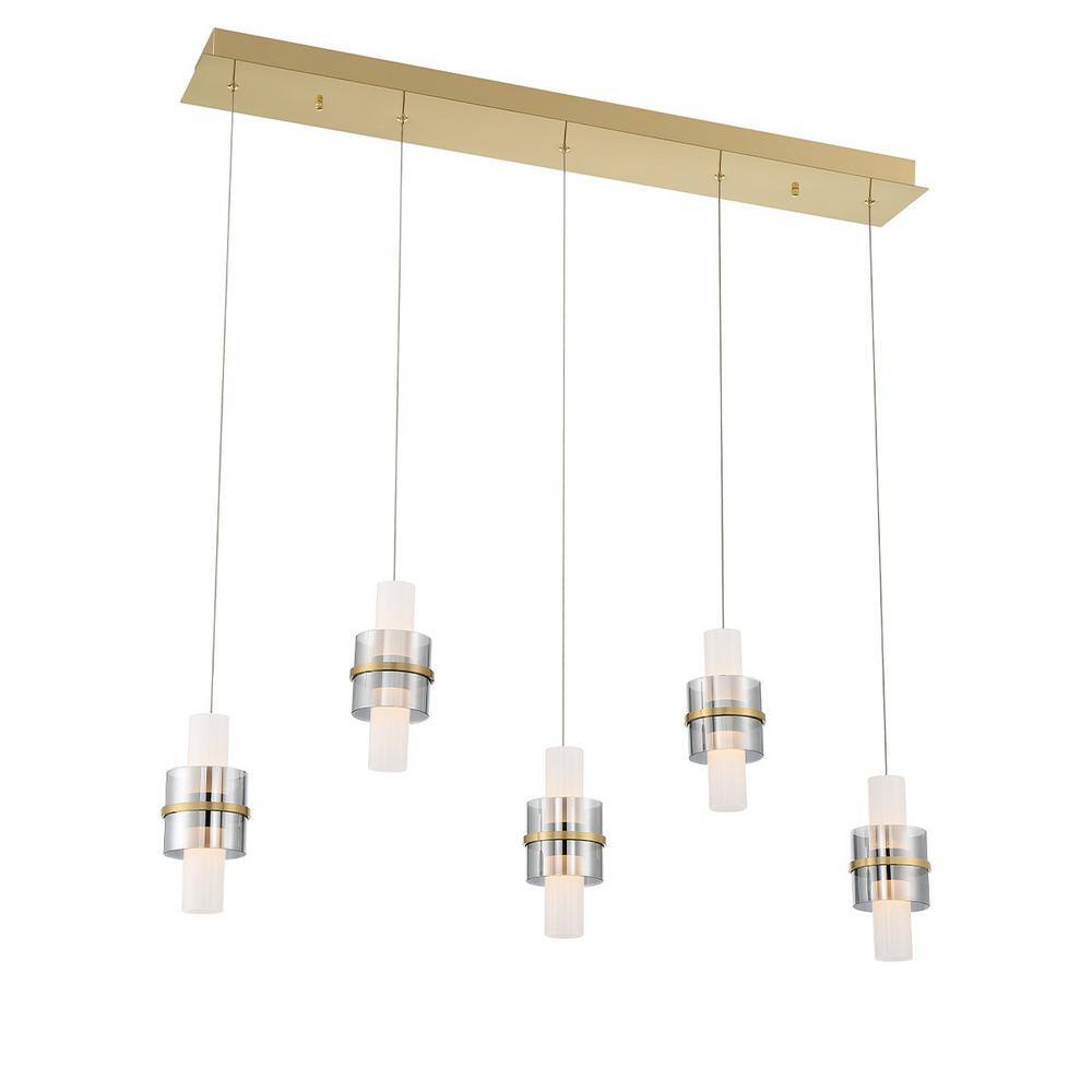 Brushed Gold and Smoked Glass 10-Light LED Pendant