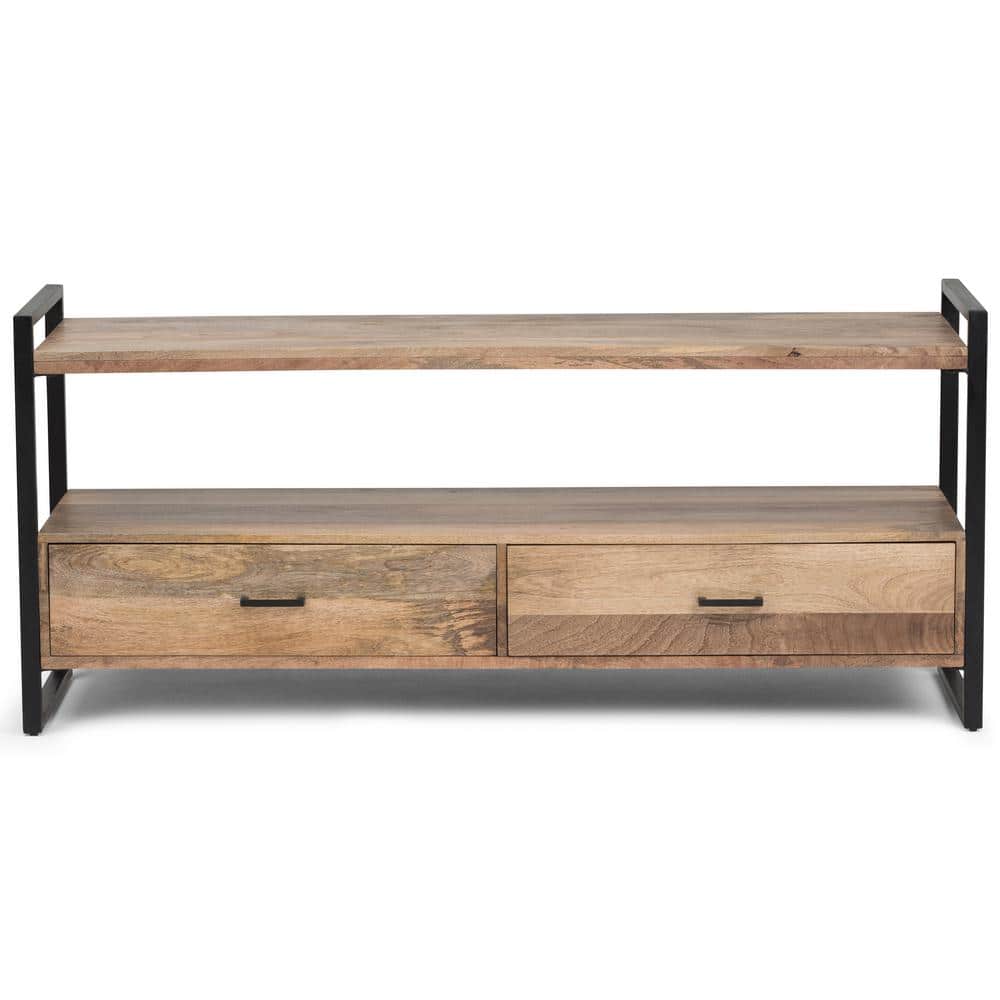 Riverside 60'' Natural Brown and Black Metal Wood TV Cabinet