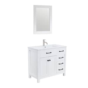 35.43 in. W x 17.83 in. D x 32.08 in. H Single Sink Bath Vanity in White with White Ceramic Top and Mirror