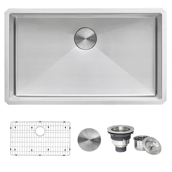 Gravena 30 in. Undermount Single Bowl 16 Gauge Stainless Steel Kitchen Sink with Rounded Corners