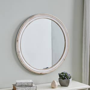 Medium Round Aged White Contemporary Mirror (30 in. H x 1 in. W)
