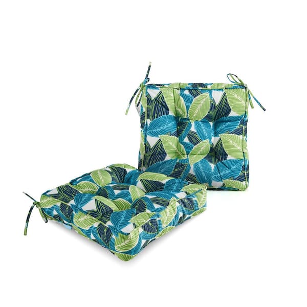 BLISSWALK Green Leaf Outdoor Seat Cushions Pack of 2 Tufted Patio Chair Pads Square Foam for Dining Chair 19 in. x 19 in. x 5 in.