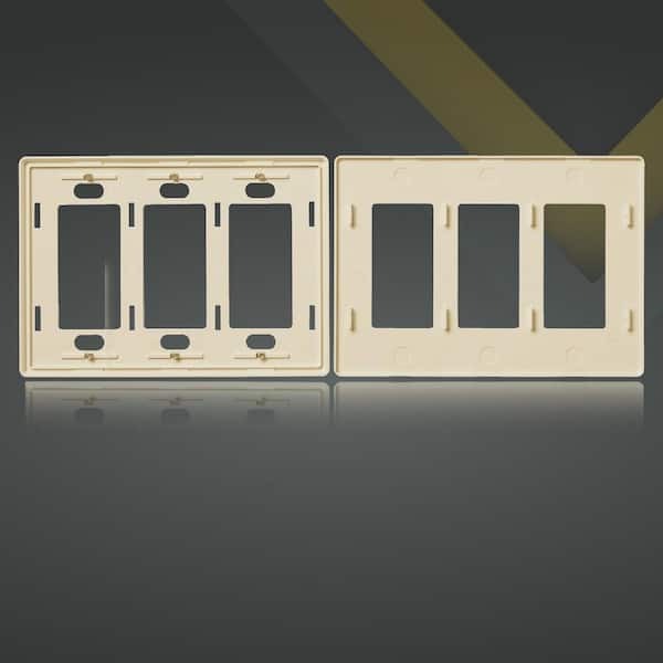 3-Gang Decorator Screwless Wall Plate, GFCI Outlet/Rocker Light Switch Cover, Three Gang, Ivory, 4-Pack