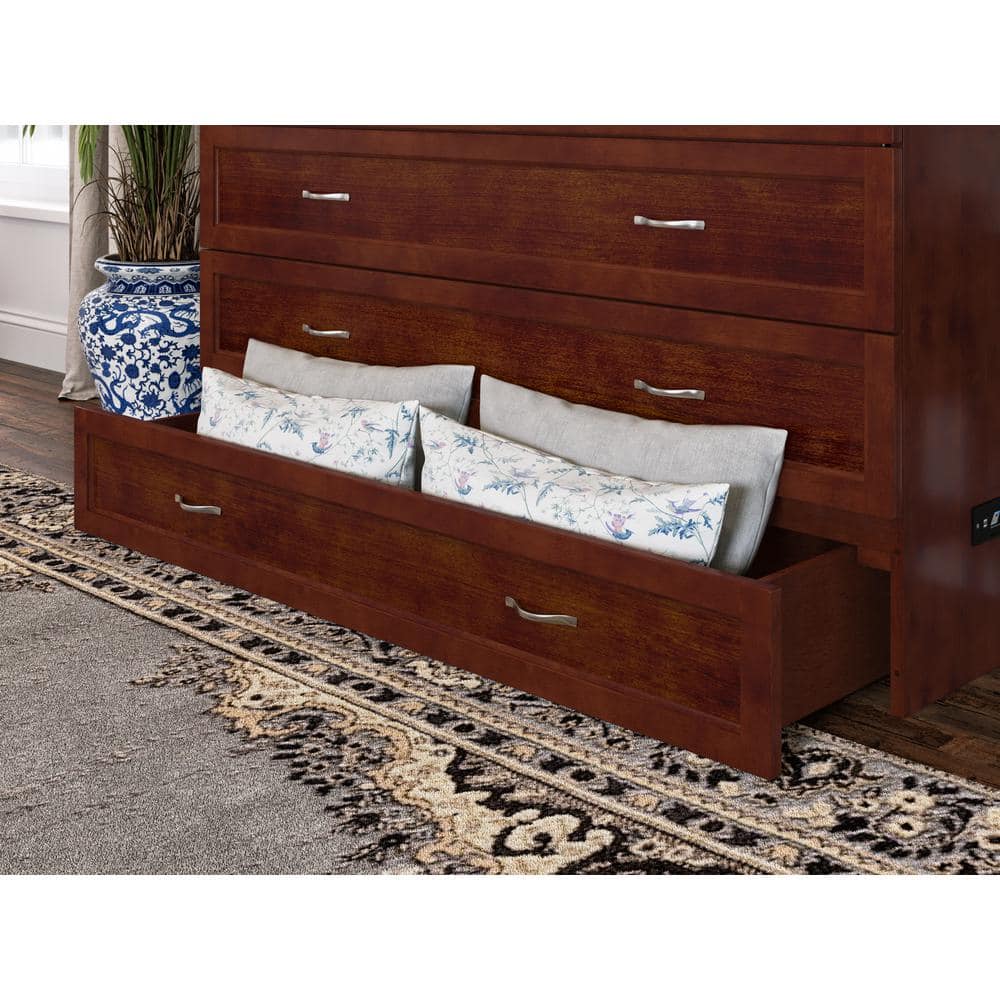 Northfield Walnut Queen Murphy Bed Chest with Built-in Charger and Memory Foam Mattress