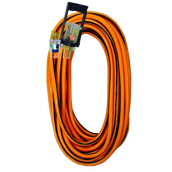 Voltec 25 ft.14/3 SJTW Outdoor Extension Cord with E-Zee Lock and Lighted End, Orange with Black Stripe