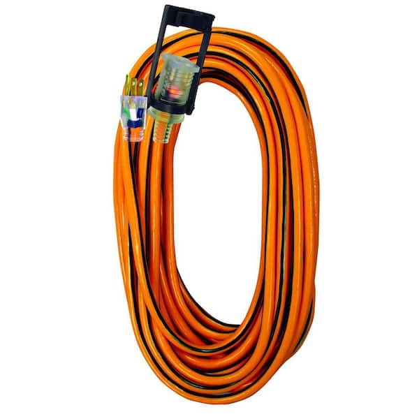 Voltec 50 ft.14/3 SJTW Outdoor Extension Cord with E-Zee Lock and Lighted End, Orange with Black Stripe