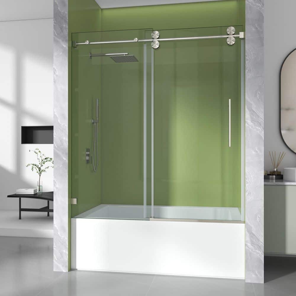 56-61 in. W x 60 in. H Single Sliding Frameless Tub Door in Brushed Nickel with 3/8 in. Clear SGCC Tempered  Glass price history on PriceWatchPro