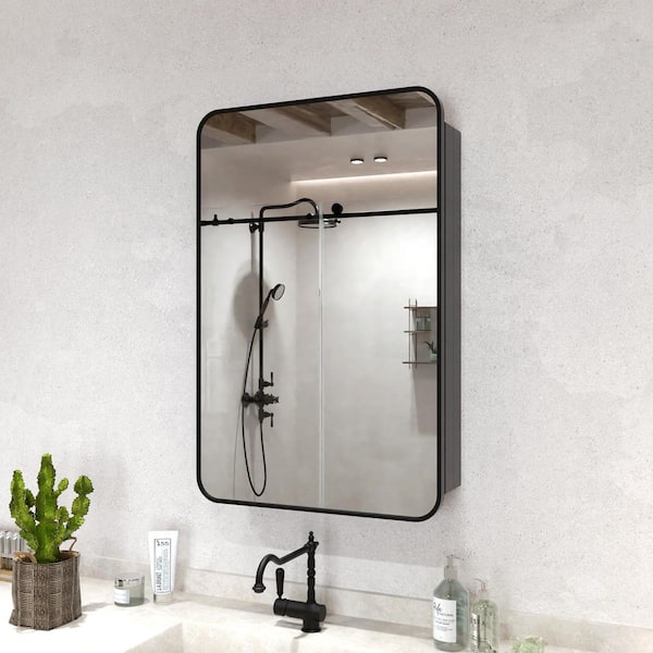 20 in. W x 26 in. H Rectangular Framed Recessed/Surface Mount Medicine Cabinet with Mirror in Matte Black