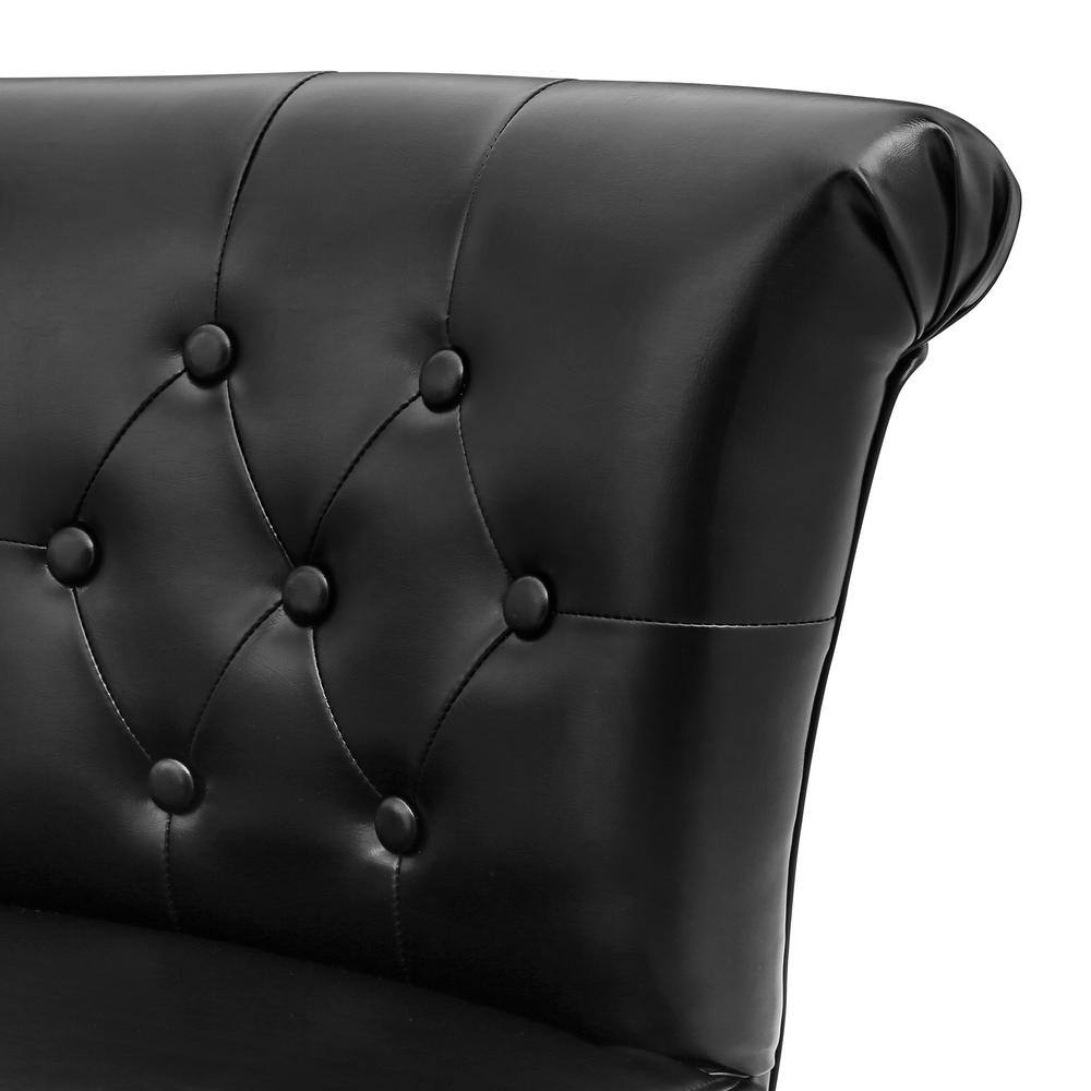 Black Faux Leather Swivel Counter Stool with Wood Legs