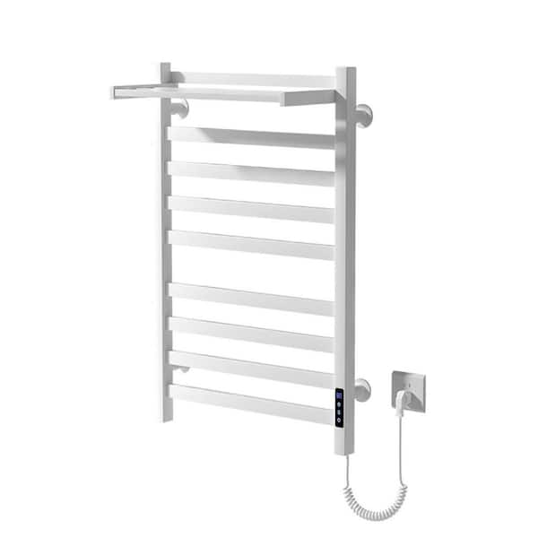 White 2-in-1 Electric Wall Mounted Heated Towel Rack with 10 Bars, Timer, and Temperature Control for Bathroom