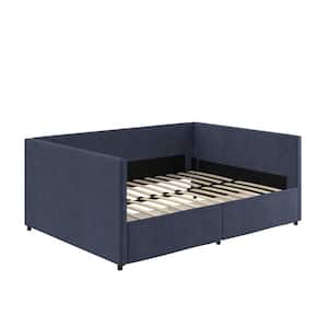 Mya Upholstered Full Size Daybed with Storage in Blue Linen