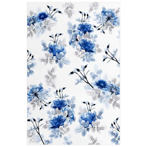 Empire Art Direct Blue 5' x 8' Pointless Friction Washable Flowers Art Area Rug Power-loomed Heavenly Softness with Non-Slipping Backing