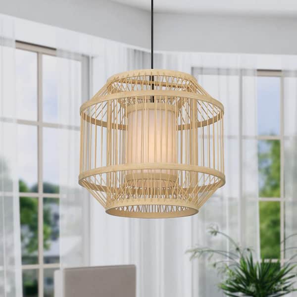 Artasia 60-Watt 1-Light Natural Cane Tropical Pendant Light With Black Accents Pendant and No Bulbs Included