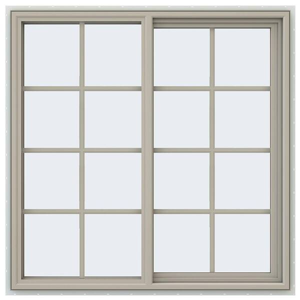 JELD-WEN 47.5 in. x 47.5 in. V-4500 Series Desert Sand Painted Vinyl Right-Handed Sliding Window with Colonial Grids/Grilles