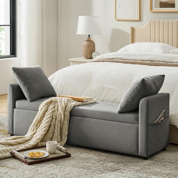 JAYDEN CREATION Andres Charcoal 59 in. W Modern Storage Bench with 2-Pillows