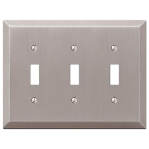 Metallic 3 Gang Toggle Steel Wall Plate - Brushed Nickel