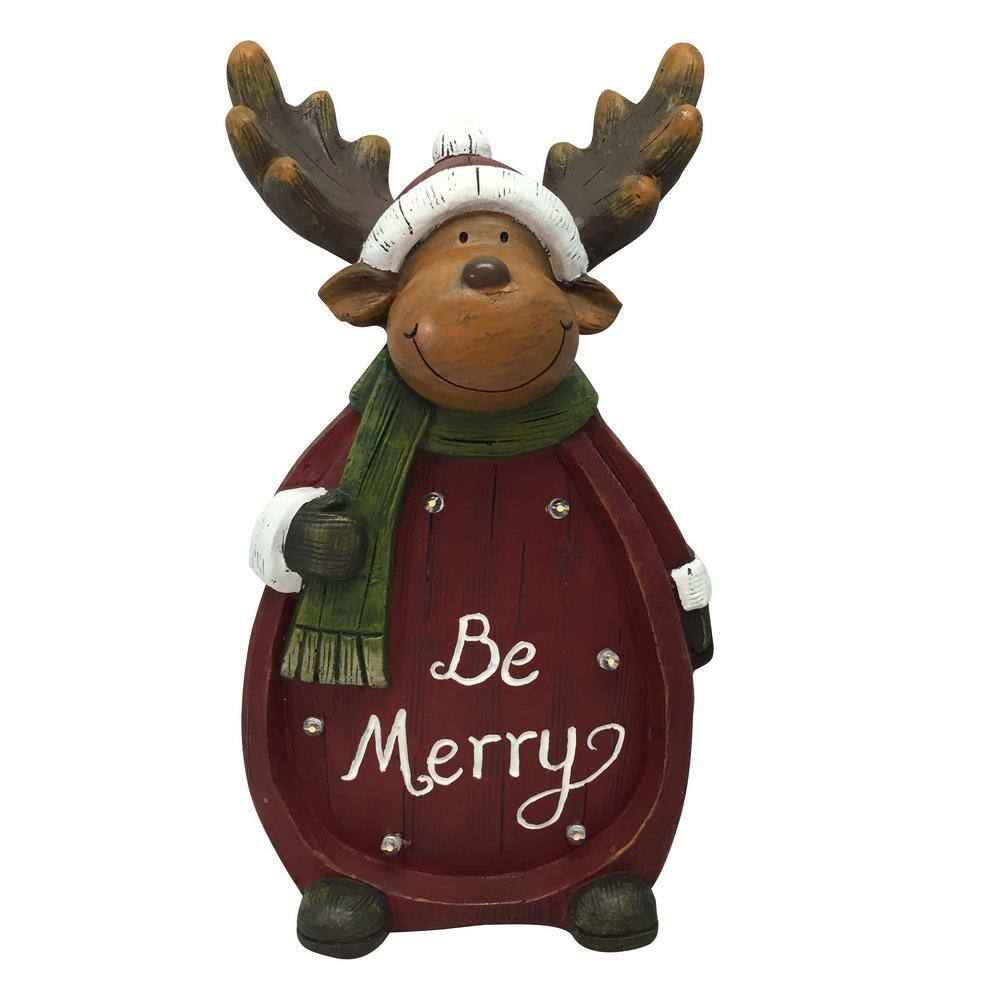 15 in. Deer with Green Scarf Statue with LED Lights and Timer