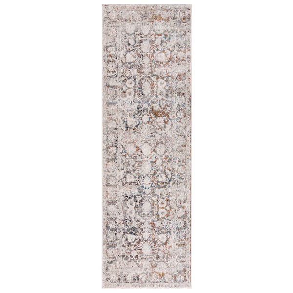 Limitee 3 ft. x 8 ft. Gray/Beige Distressed Ornate Runner Rug