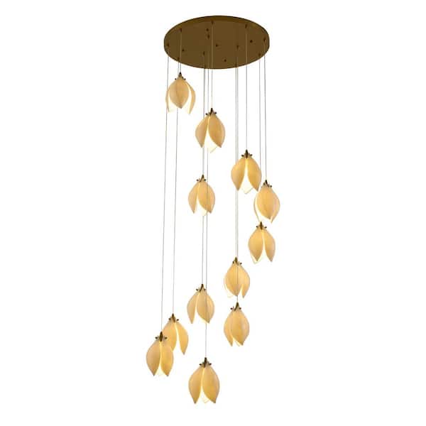 Unbranded Sameer 12-Light Bronze Single Chandelier with a Cream Ceramic Flower